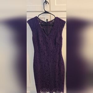 Lauren Ralph Lauren Purple Lace V-Neck Midi Dress